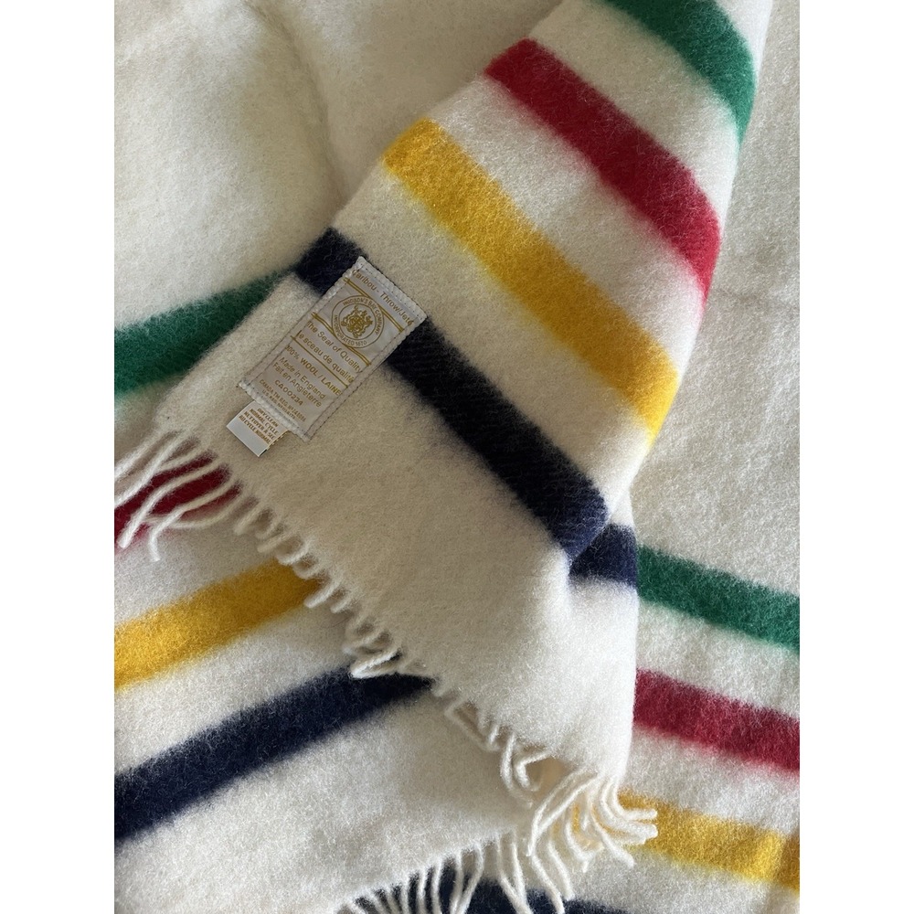 Hudson's Bay Company 100% Wool Caribou Throw Blanket Striped Vintage Cabin 63x42